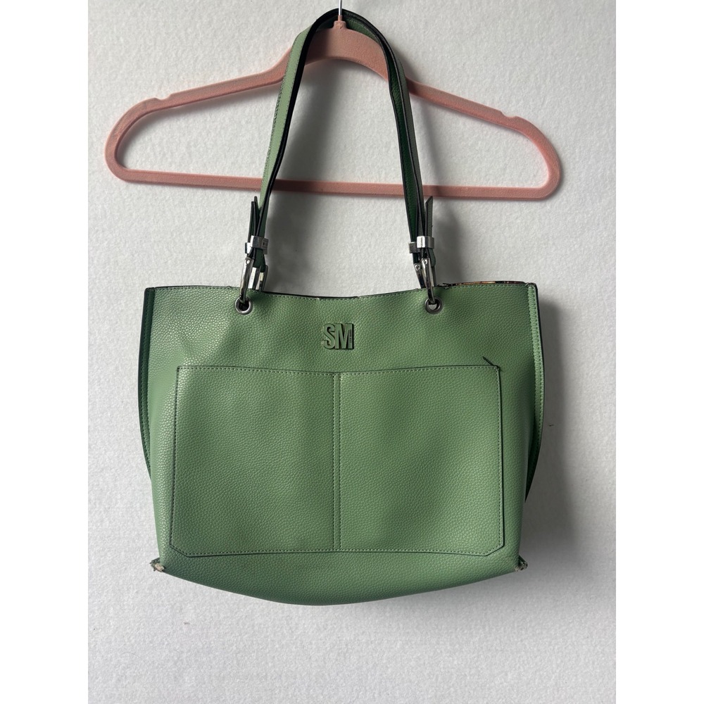 Steve Madden Sage Green Pebbled Faux Leather Floral Lining Tote Bag SM Logo